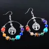 Boucles d'oreilles arbre de vie pour femmes, 7 chakras, cercle naturel, pierre précieuse, perle, cristal de guérison Reiki, bijoux à la mode, R3124