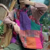 Kvinnors västar Johnature Kvinnor Vintage Cotton Chinese Style Slumpmässiga lapptäcke Blommarockar ärmlös O-hals 2022 Vinterkvinna