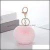 Keychains Lovely Keychains Womens Pom Poms Faux Rex Rabbit Fur 8Cm Ball Key Chains Girl Bag Hang Car Ring Pendant Drop D Dhseller2010 Dhflm