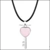 Pendentif Colliers Amour Coeur Clé Pierre Précieuse Pendentif Collier 18 Pouces Cordon Noir Pour Femmes Hommes Pierre De Naissance Guérison Chakra Cry Dhseller2010 Dhbif