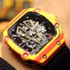 27-03 Tourbillon Rafael Nadal Miyota Mens Mens Watch 2022 NTPT Red Yellow Carbon Fiber Case Skeleton DIAR