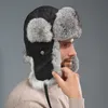 Ловушки шляпы настоящий кролик мех теплый Ushanka русские охотничьи колпачки унисекс