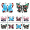 Other Snap Button Jewelry Components Enamel Colorf Butterfly 18Mm Metal Snaps Buttons Fit Bracelet Bangle Noosa Drop Deli Dhseller2010 Dhcsf