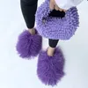 Evening Bags Fuzzy Trendy Restocked High Quality Fluffy Hand And Mongolian Fur Slides Sets