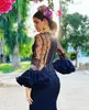 Schwarz gepunktetes Tüll-Meerjungfrau-Abschlussballkleid für Damen im spanischen Flamenco-Stil mit langen Ärmeln und Illusion-Mesh-Abendkleid