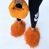 Evening Bags Fuzzy Trendy Restocked High Quality Fluffy Hand And Mongolian Fur Slides Sets