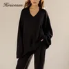 Womens Sweaters Hirsionsan V Neck Cashmere Sweater Women Autumn Elegant Knitted Casual Pullovers Loose Soft Female Jumper Lazy Oaf 220906