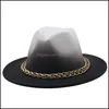Stingy Brim Hats Gradient Fedora Hat For Women Men Fedoras Bk Mens Womens Filt Hatts With Chain Woman Man Panama Cap Female Ma Bdehome Dhghn