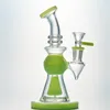 EN STOCK Pyramide Conception Narguilés Pommeau De Douche Perc Bongs En Verre Court Nect Embouchure Dab Rigs Vert Violet Coloré Tuyaux D'eau Fumer Des Tuyaux