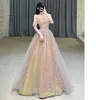 2022 sequined Evening Dresses V Neck Lace Appliques Crystal off shoulder Formal Prom Dress Party Gowns