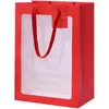 Shopping Bags 500pcs/lot Transparent Gift Bag With Window Red Cardboard 250G Handle Mother's Day Packaging Bouquet Christmas Candy