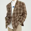 Abiti da uomo Firmranch Fall Spring Ins Tartan Blazer Wool Chave Casual Men Sleasce All Match Coat Design Sense Over -Coat BF Style for Girl
