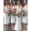 Ivory Lace Bridesmaid Dresses Tea Length Spaghetti Strap Sexy Country Bridesmaids Dress Cheap Wedding Guest Gowns Custom Made