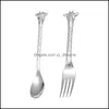 Spoons Beautif Giraffe Headed Soup Scoops Plated 304 Rostfritt stål Drycker Sked Metallfärg Färsk fruktsallad Fork Högkvalitativ 5RY DHBPF