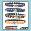 Beaded Strands 8Mm Natural Jewelry Elastic Bracelet Beaded Strands Pray Volcanic Stone Meditation Buddha Head Men And W Dhseller2010 Dh6Eq