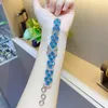 L￤nkarmband Foydjew Luxury Designer High-End Jewelry High Carbon Zircon Simulation Swiss Blue Topaz Stone Chain for Women