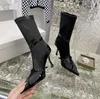 Ontwerper Nieuwe dames met hoge hakken Laarzen Autumn Winter Korte riem Cross Stitching Fashion Elastic Black Ladies Socks Boot Mid-Tube Half Boots