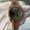 Top quality Luxury Men's Watches Rose Gold Day Date 228235 40MM Olive Green Roman Dial Near Mint Movement Automatic Mens Watc317a