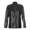Jackets para mujeres Blazer de cuero PU negro Pu Casual Cool Lapa suave Bot￳n de manga larga Ca￭tas Top S/M/M