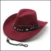 Stingy Brim Hats Western Cowboy Fedora Hat Women Men Fedoras Woman Man Felt Hats Mens Panama Jazz With Rope Wide Brim Cap Womens Fash Dhftg