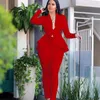 Women's Two Piece Pants Women Winter set Tracksuit Full Sleeve Ruffles Blazers Suit Set Office Lady business wear uniform GL610 220907