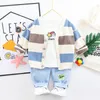 2022 Bahar Bebek Erkek Kızlar Giyim Setleri Toddler Bebek Stripe Coats Tişörtlü Kot Çocuk Kıyafet Çocuklar Günlük Kostüm