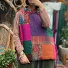 Kvinnors västar Johnature Kvinnor Vintage Cotton Chinese Style Slumpmässiga lapptäcke Blommarockar ärmlös O-hals 2022 Vinterkvinna