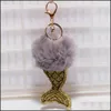 Keychains Fur Ball Mermaid Keychains Keyring 8Cm Pompom Key Rings Charm Pendant Keyfob Keychain Fashion Accessories Women Xma Bdehome Dhlul