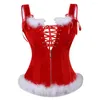 Women's Shapers Zip Up Christmas Santa Women Corset Sexy Red Bustier Overbust Slimming Gothic Gorset Double Shoulder Strap Corselet Outfit