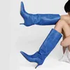 Boots Arden Furtado 2021 Fashion Spring Women's Shoes Serpentine Shilettos Heels Royal Blue Knee High Boots 43 220906