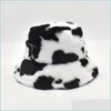 Stingy Brim Hats Winter Warm Bucket Hat Cow Print Fisherman Hats Plush Basin Cap Women Män utomhus Casual Caps Mens Boys Girl Bdehome Dhkph