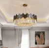 Round LED Crystal chandelier 3 Color Dimming Black Gold Body pendant light For living hotel lobby Lighting