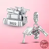 925 Argent Charme Perles Dangle Graduation Livres Charme Perle Fit Pandora Charms Bracelet DIY Bijoux Accessoires