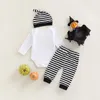 Kleidungssets Halloween Baby Jungen Hosen Set Langarm Buchstaben Print Strampler mit Kürbis und Hut