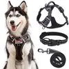 犬の首輪が大型犬のためのハーネスを鎖で覆うplを襟と鎖で調整可能な反射柔らかいパッド付きベスト簡単なコントロパッキング2010amay4