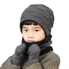 Berretti Cappelli Cappello invernale Bambino Sciarpa Guanti 3 pezzi Set Bambini Outdoor Caldo lavorato a maglia Berretto in peluche Sciarpe e guanti touchscreen Accessori per ragazzi 220907