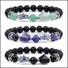 Beaded Strands Sier Hand Evil Eye Healing Crystal Pyramid Beads Bracelets For Women Men Strands Reiki Positive Energy Gemstone Bangl Dhogv