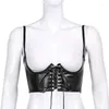 Bustiers & Corsets Women Sexy PU Leather Corset Goth Punk Lace-Up Bandage Black Bustier Streetwear Underbust Support Braces Shaper Top