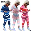 Kvinnors sp￥rningsdr￤kter CM Yaya Aktiv gradient randig trycktr￶ja Tv￥ 2 -stycken Set For Women Winter Fitness Outfit Hooded Jack286m