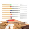 BBQ Tools Retractable Stainless Steel U-Shaped BBQ Forks Wooden Handle Fork Supplies Tool LK274