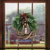 装飾的な花の花輪素朴なクリスマスリースラタンパインコーンガーランド農家の装飾ベルフロントドアの装飾ハンギングガーランドニューイヤーギフトT220905