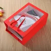 Сумки для покупок 500pcs/лот прозрачный подарочный пакет с окном Red Cardboard 250G Ручка ручка Матери День упаковки букет рождественский конфеты