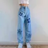 Women's Jeans Streetwear Y2K Flowers Loose High Waist Denim Baggy Mom Straight Pants Fashion Casual Trousers T220825