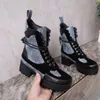 Famous Brand Women's Boots Top Designer Fashion Luxury Cartoon Print Leather Lace up Work Boots Outdoor Casual Shoes Party Box Size 35-42