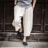 Erkek pantolon Çin gevşek erkek pamuk keten pantolon erkek yaz nefes alabilen düz renkli keten kırpılmış pantolon fitness sokak kıyafetleri artı boyut 220907
