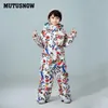 Mutusnow Kids Ski Suit Boys 어린이 브랜드 방수 따뜻한 눈 재킷과 바지 겨울 스키 및 스노우 보드 옷 Child251r