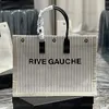 Totes RIVE GAUCHE TOTE BAG LONA LISTRADA E COURO LISO bolsa balde grandes bolsas de praia femininas bolsas de compras femininas luxos designers de alta qualidade s232#