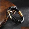 Link Chain Handmade Mti Layered Braided Leather Cross Bracelet For Men Women Chain Link Black Cord Vintage Wrist Band Rope Cuff Bang Dhatv