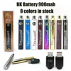 BKバッテリーブラスナックル900MAH電子タバコ木材SSゴールドベイプペン予熱VV可変電圧バッテリー510厚さオイルカートリッジタンク7色
