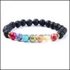 Braccialetti con ciondoli Bracciale in pietra di roccia lavica naturale 8mm Yoga Bead 7 Chakra Braccialetti con diffusore di oli essenziali per Wom Dhseller2010 Dhoir